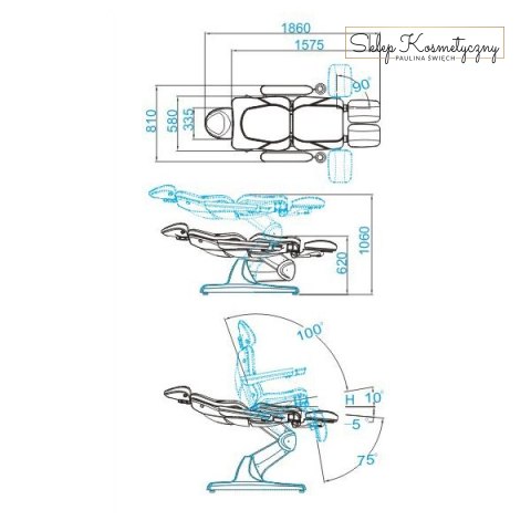 Fotel kosmetyczny elektr. Azzurro 870S pedi 3 siln. cappuccino