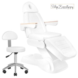 Fotel kosmetyczny elektryczny SILLON Lux 273b + taboret 304 biały