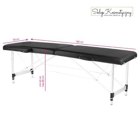 Stół składany do masażu aluminiowy komfort Activ Fizjo 2 segmenty czarny