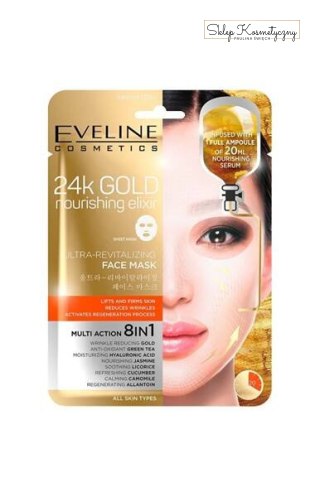 Eveline 24k Gold Nourishing Elixir 8w1 ultra-rewitalizująca maska w płacie 20ml