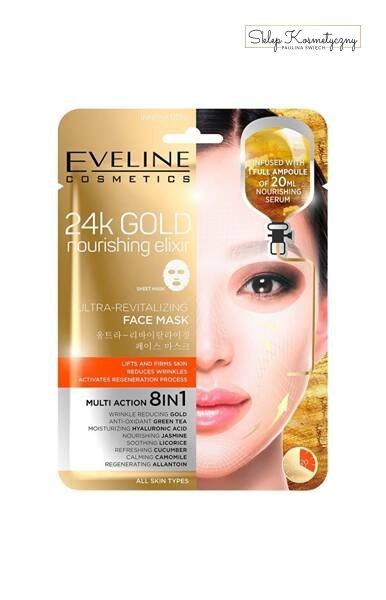 Eveline 24k Gold Nourishing Elixir 8w1 ultra-rewitalizująca maska w płacie 20ml