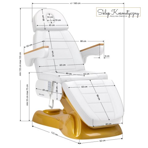 Fotel kosmetyczny elektryczny SILLON Lux 273b 3 silniki złoto biały